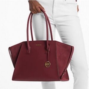 Michael Kors Avril Extra-Large Leather Top-Zip Tote Bag In Oxblood